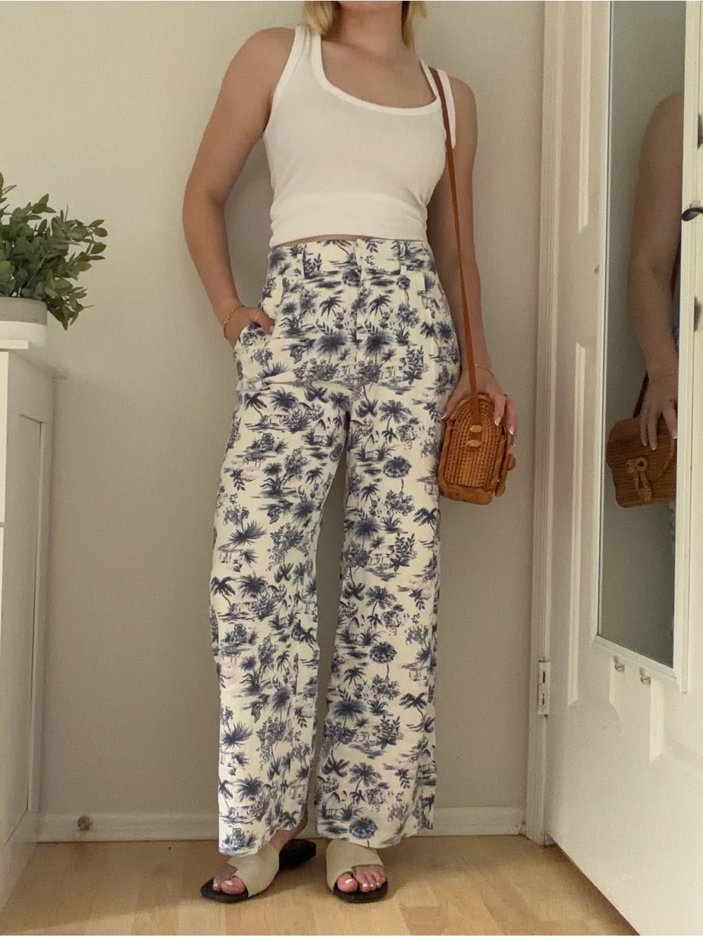 Abercrombie & Fitch Tropical Print Linen Blend Wide Leg Pants Size S Short